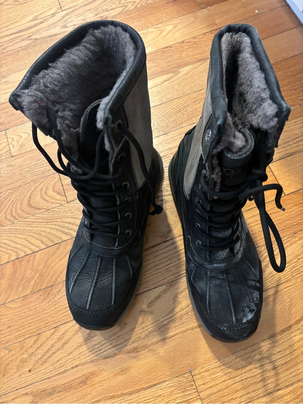UGG Women's Black Lace-Up Shearling Winter Boots
